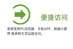 便攜訪問：系統(tǒng)支持PC瀏覽器、手機APP、微信小程序 等多種方式遠程訪問。